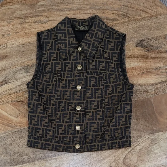 Vintage 2000s Fendi Black and Brown Logo Vest US 2/4 IT 40 Y2K - Picture 1 of 9